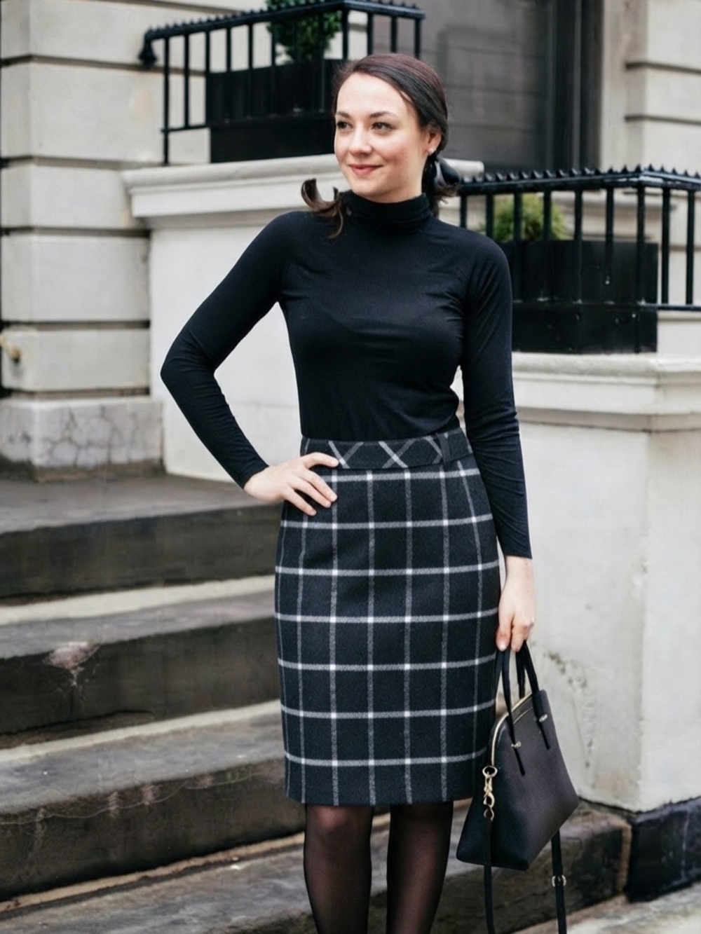 Talbots Black White Grid Pencil Skirt - Size 4 BNWT